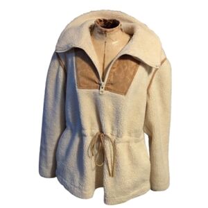 Coach Fuzzy Quarter-Zip Teddy Sweatshirt with Tie Waist